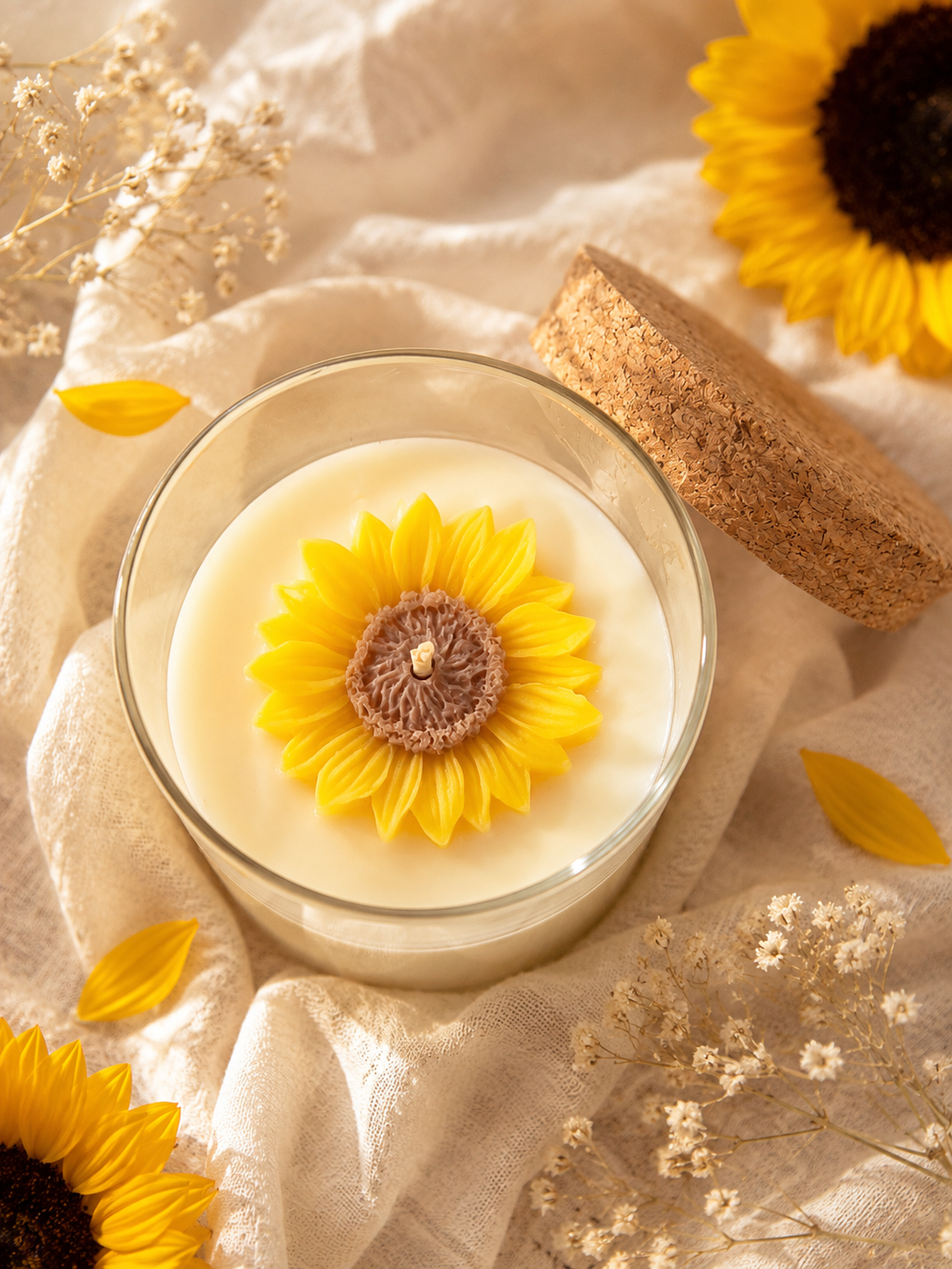 Petali di Luna – Candela artigianale con girasole