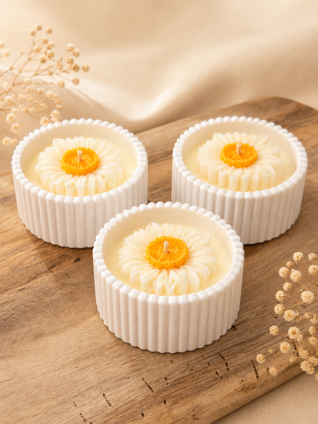 Incanto di Luna – Candela artigianale in polvere ceramica con girasole