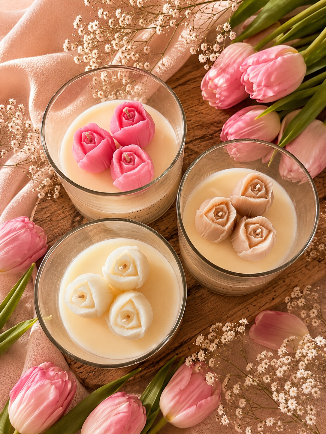 Tulipani di Luna – Candela artigianale con tulipani in cera