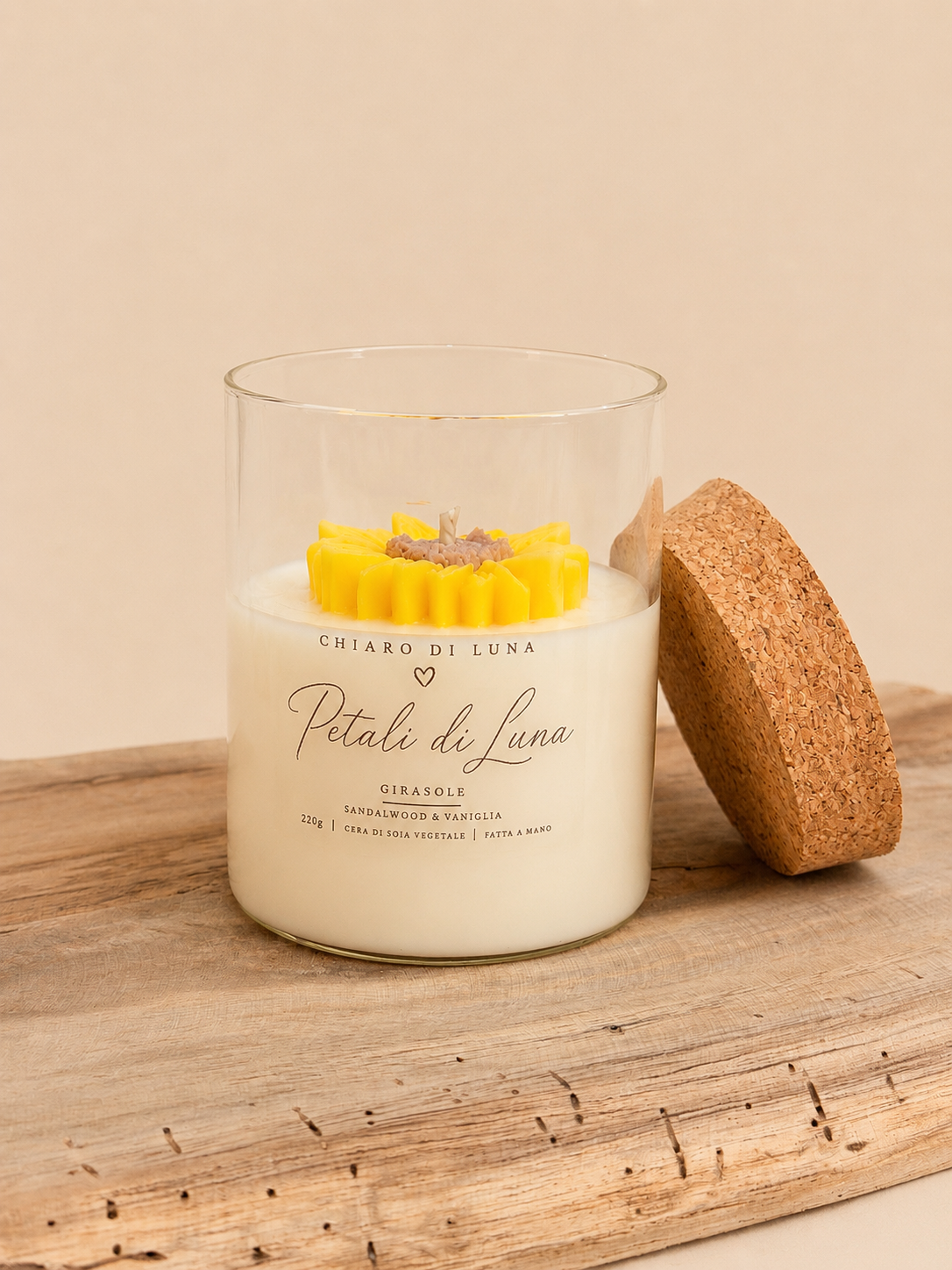 Petali di Luna – Candela artigianale con girasole