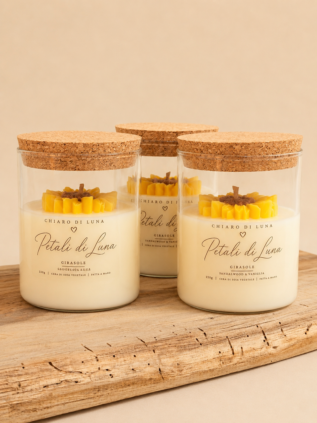Petali di Luna – Candela artigianale con girasole