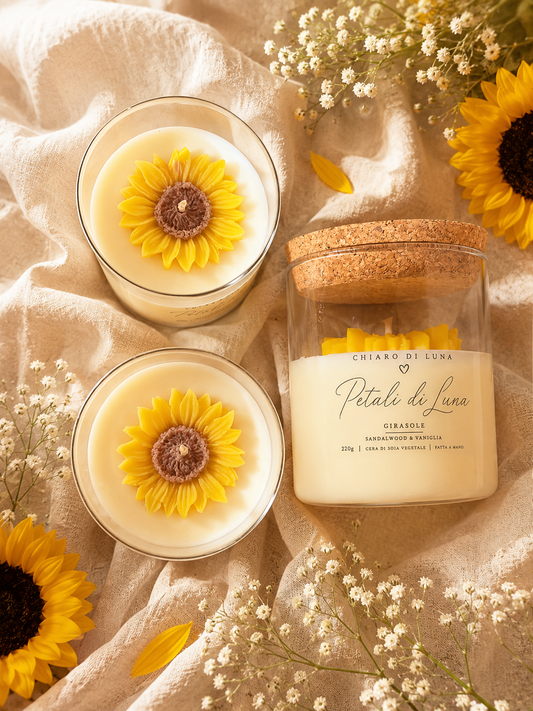 Petali di Luna – Candela artigianale con girasole