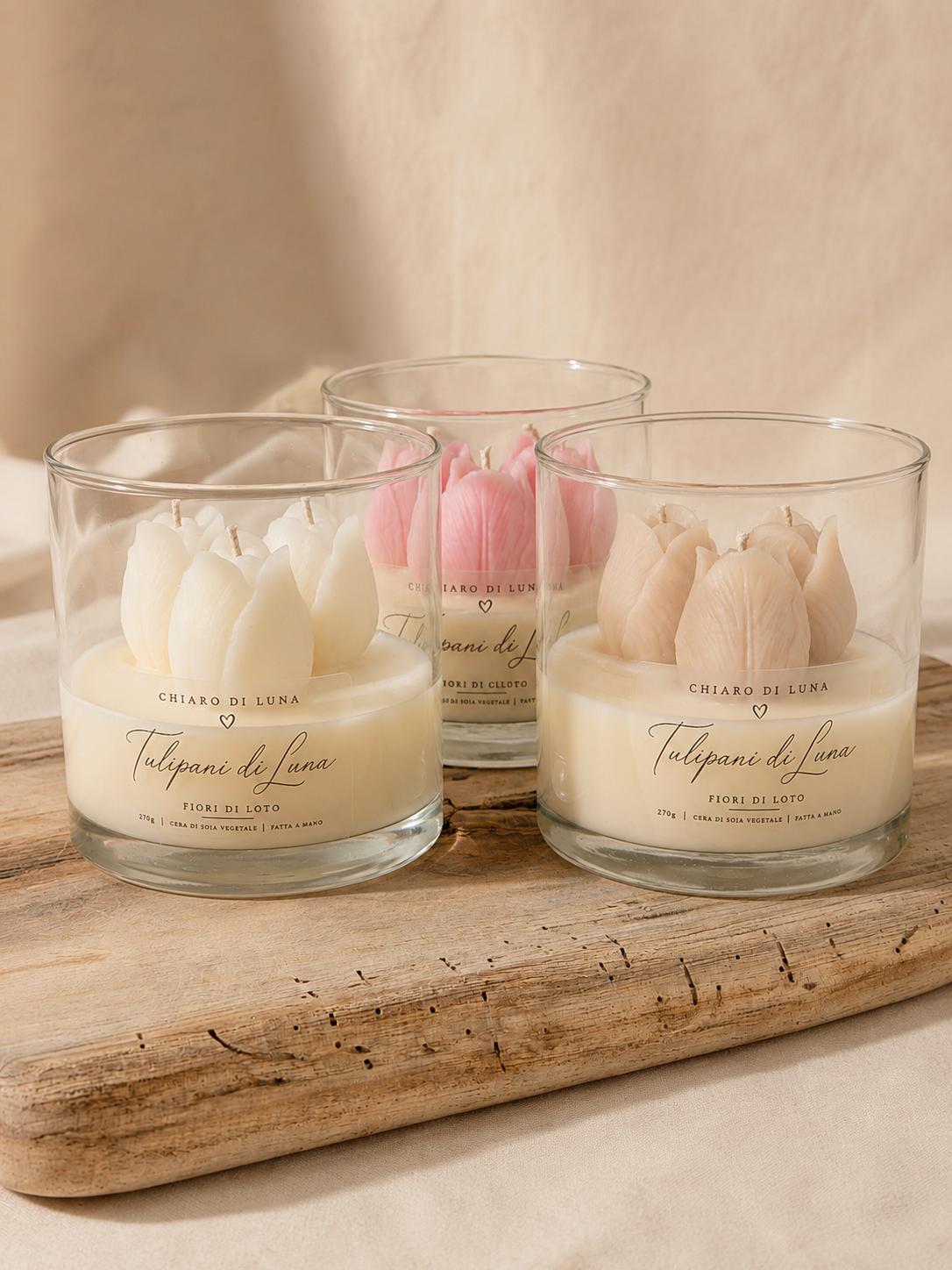 Tulipani di Luna – Candela artigianale con tulipani in cera