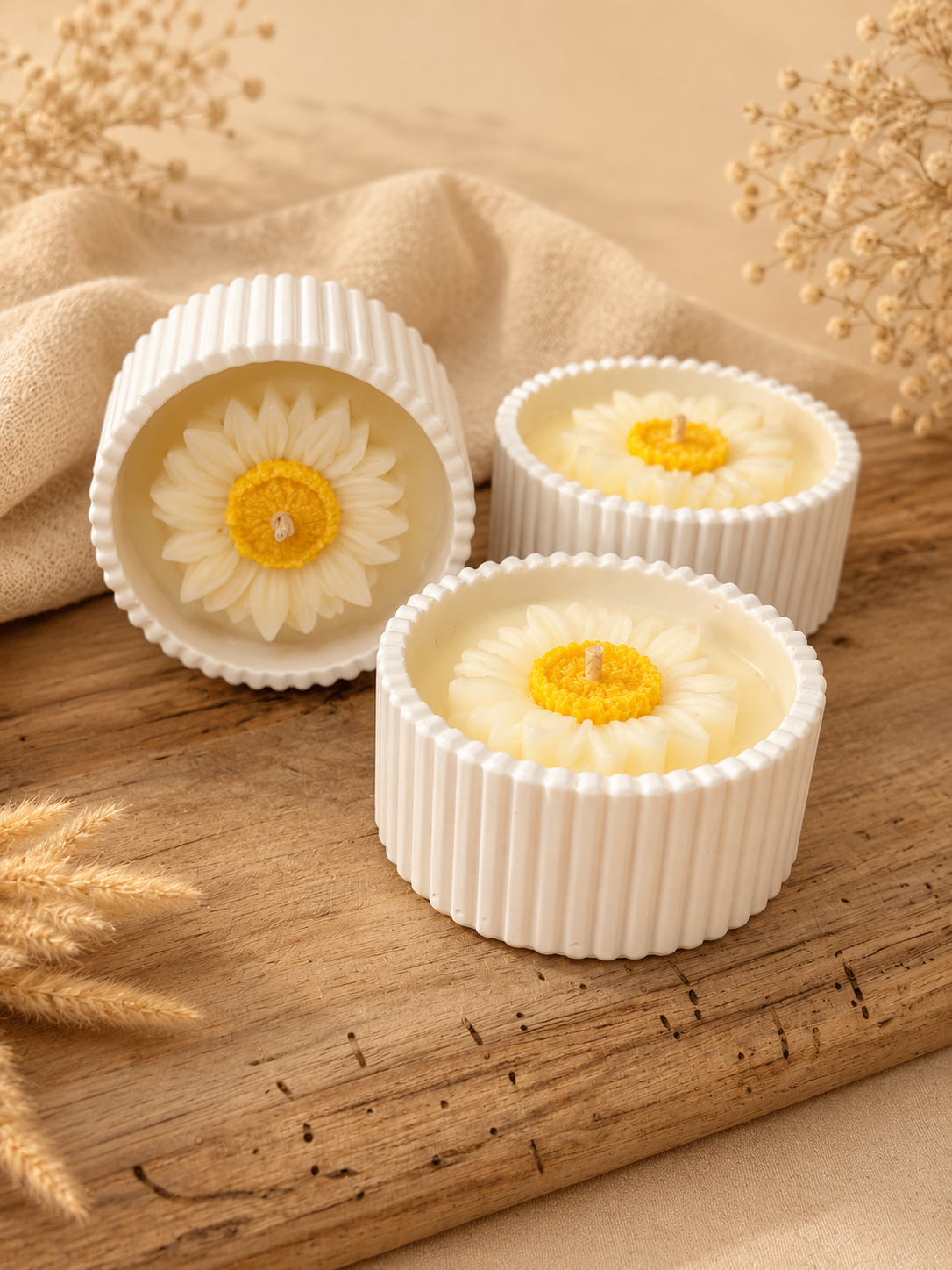 Incanto di Luna – Candela artigianale in polvere ceramica con girasole