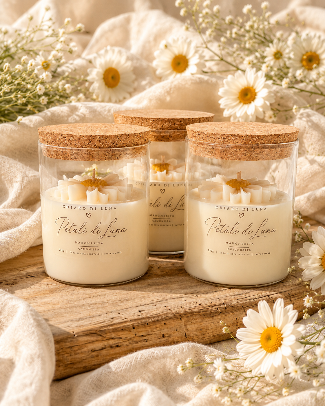 Petali di Luna – Candela artigianale con margherita
